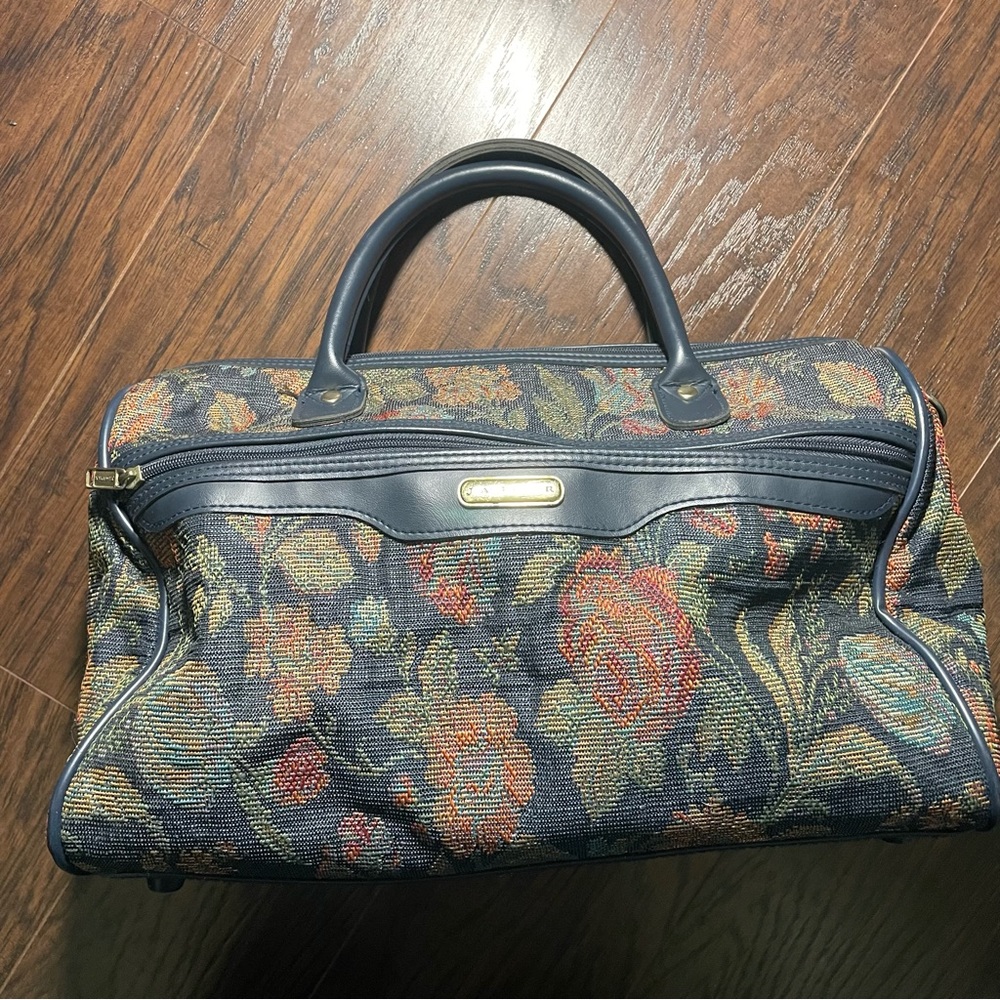 Jaguar Tapestry Floral Carry On Luggage Bag Vintage
